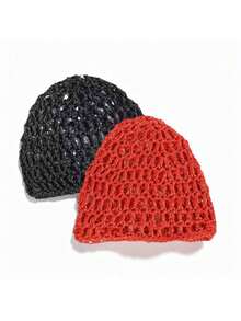 One-Piece Crocheted Mesh Hairnet Set, Knitted Scarf And Hat, Women's Thickened Hairnet, Sleep Scarf Cover, Black Hairnet, Long Straight Hair Protection Cap, Ballet Hat. - màu đen - Xem 4