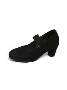 大码女士经典纯黑色高跟鞋 - 圆头设计 - 尺码 35-43 - 优质天鹅绒材质,光滑舒适 - 黑色高跟鞋,纯色低帮软底坡跟粗跟带女鞋 - 优质材料,穿着舒适 - 厚底中跟防滑圆头套脚女鞋 - 时尚百搭 - 黑色 - 查看 7