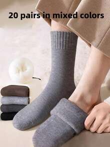 1/3/5/10/20 Pairs Men's Thermal Lined Socks, Thick Warm Hiking Boot Socks, Soft & Comfortable, Suitable For Cold Weather, Long Socks, Fuzzy Black Winter Socks