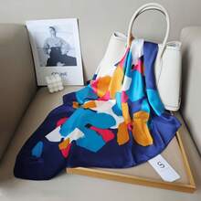 1PC Imitated Silk Printed Scarf Square Headband Hair Band Multi-Function Fashion Neckerchief, Suitable For Daily Use Silk Scarves Bandana - Royal Blue - View 3