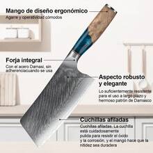 SSGP Cuchillo de carnicero,Cuchillo Chef Acero Damasco,cuchillos de cocina,Cuchillo de acero inoxidable de alto carbono para carne y verduras,forjado de alto carbono,cocina,comedor,exterior - Azul - Ver 4