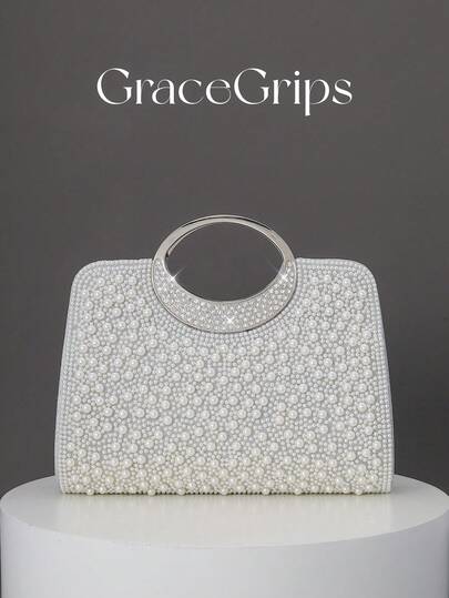 Women's Elegant/Solid Color Faux Pearl Pattern Design Party Handbag, Evening Clutch, Romantic Wedding Purse, Charming/Exquisite Evening Dress Bag, Shiny White Box Purse, Comes With Metal Chain, Ideal Gift For Holidays, Faux Pearl Bag