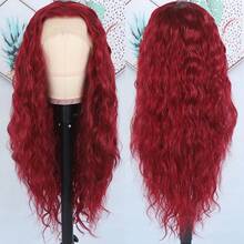 13X4 Free Part Blonde Loose Curly Synthetic Lace Front Wigs Pre Plucked Hairline Soft Long Deep Wave Wigs Glueless Blonde Loose Water Wave Wigs Soft Loose Curls Wig Heat Resistant HD Lace Front Wigs For Women Girls Party Daily Wear - 紅色 - 查看 7
