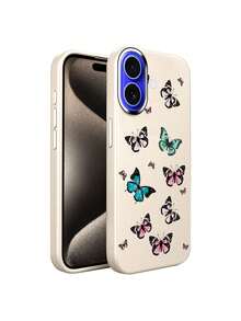 Funda de piel para iPhone 17 Pro Max 17 Air, pantalla completa, rosa, mini mariposa, alta calidad, protección contra caídas - Beis - Ver 16