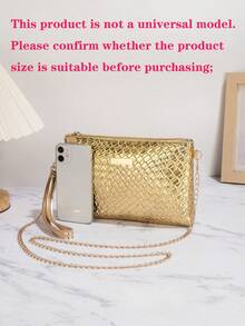 1pc Gold Crocodile Embossed PU Minimalist Clutch Bag With Metal Chain Shoulder Strap & Coin Purse - Gold - View 3