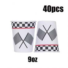 10/20/40/60pcs,Race Car Party Supplies,Racing Birthday Party Paper Cups, Luncheon Cups For Let's Go Racing Checkered Flags Birthday Party Decorations,Checkered Flag Design, Disposable Cups For Birthday Celebrations - 彩色 - 查看 8