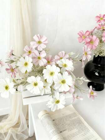 1個 人工コスモス フラワーブーケ、偽物デイジー菊、ウェディングの装飾、ホームテーブル リビングルームの飾り付け、写真撮影用小物&ホームデコレーション用シルクフラワー