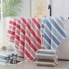 3 piezas Juego de toallas de baño extra grandes, toallas de baño extra grandes de patrón a rayas de lujo y suaves, súper absorbentes y de secado rápido, adecuadas para uso diario, toallas de ducha, toallas de baño ultra suaves, adecuadas para el baño del hogar, suministros de baño ideales. Tamaño aproximado de 27.56*55.12 pulgadas, toallas de mano, toallas de ducha para salón de belleza, hotel, deportes, artículos esenciales para el hogar, toalla, cuidado de la piel - Gris + rojo + azul - Ver 5
