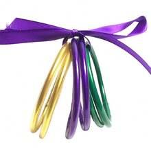 6 قطع/مجموعة أساور كرنفالية متعددة الطبقات، أساور مطلية بالبريق البلاستيكي باللون الذهبي والبنفسجي والأخضر، مناسبة للنساء لارتداء في عطلات الشاطئ - سلسلة الكرنفال - مشاهدة 17