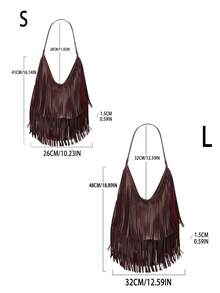 女士复古麂皮流苏单肩包、斜挎包、手提包 - 酒紅色 - 查看 3