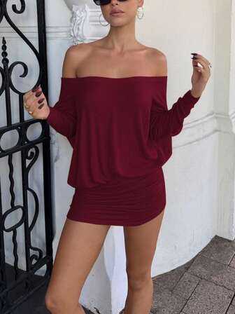 Women Fashion Sexy Sheer Long Sleeves Off-Shoulder Bodycon Casual Streetwear Party Vacation Dress