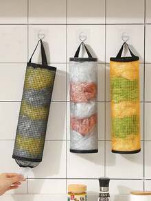 Garbage Bag Storage God Extractable Shoe Cover Organizer Woven Mesh Pocket Household Grocery Bag Holder Wall Mounted Plastic Bag Holder Dispenser Hanging Storage Garbage Trash Trash Bags Kitchen Trash Organizers