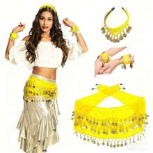 肚皮舞套装，包括肚皮舞雪纺臀巾、头巾、手镯等舞蹈配饰，附赠金币 - 彩色 - 查看 14