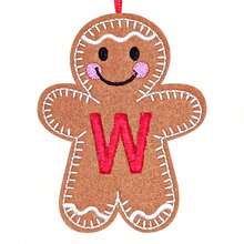 1 pieza Adorno bordado con la inicial en forma de hombre de jengibre - Decoración inicial para el árbol, regalo familiar - Decoración clásica para el árbol de Navidad y la chimenea, adorno navideño para fiestas familiares