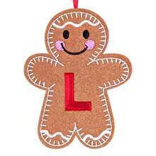 1 pieza Adorno bordado con la inicial en forma de hombre de jengibre - Decoración inicial para el árbol, regalo familiar - Decoración clásica para el árbol de Navidad y la chimenea, adorno navideño para fiestas familiares