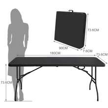 Heavy-Duty 180cm Portable Folding Table With Handle, Multifunctional Folding Table For Camping, Picnics, Parties, Indoor/Outdoor Use, 135kg Load Capacity (Black)