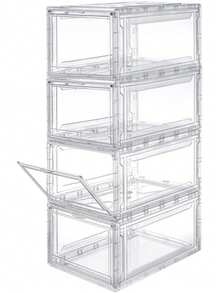 Set de 4 Piezas Zapateras de Acrílico Armables, Apertura Lateral, Caja de Exhibición Apilables para Sneakers, Coleccionables, Libros, Bolsos, Cierre Hermético, a Prueba de Polvo, Diseño Moderno y Compacto - Blanco - Ver 1