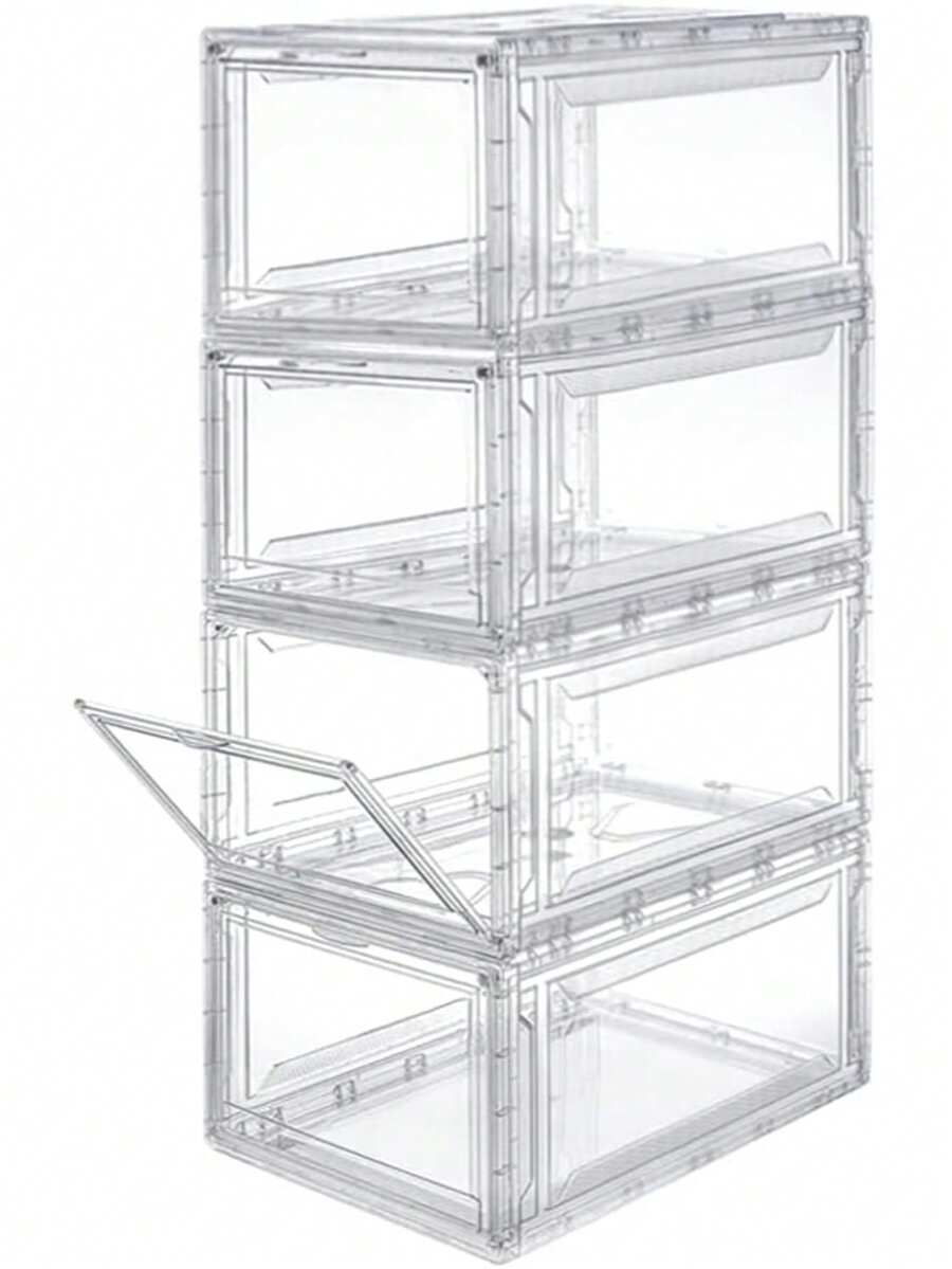 Set de 4 Piezas Zapateras de Acrílico Armables, Apertura Lateral, Caja de Exhibición Apilables para Sneakers, Coleccionables, Libros, Bolsos, Cierre Hermético, a Prueba de Polvo, Diseño Moderno y Compacto - Blanco - Ver 1