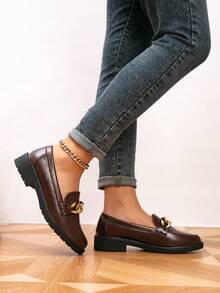 女士乐福鞋，圆头链条平底鞋，户外复古女士平底鞋，复古休闲鞋 - 銅色 - 查看 4