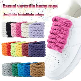 1 คู่ 6มม. เชือกผูกรองเท้าถักหลากสี ดำ ขาว ชมพู ฟ้า, รองเท้าผ้าใบกีฬาลำลอง