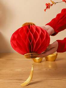 1 Đèn lồng giấy đỏ mừng năm mới của Trung Quốc, đèn lồng quả cầu tổ ong treo tường trang trí cửa - Đỏ - Xem 5