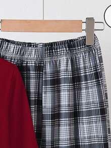 2pcs Boys Plaid Pajama Set, Round Neck Long Sleeve "BRO" Letter Print Top Paired With Plaid Print Casual Pants, Homewear Set, Suitable For Spring, Autumn, Winter Daily Wear, Also Can Be Children's Gift - Burgundy - View 6