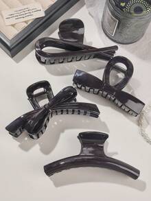 4个优雅甜美深棕色蝴蝶结超大号一体式发爪夹，用途广泛，适合日常、海滩、度假、冬季发饰、夏季服装、旅行、生日等场合。 - 4件套裝-深棕色 - 查看 5
