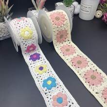 1yard Classic Hand-Crocheted Colorful Floral & Striped Lace Trim, Clothing & Accessory DIY Decoration, Embroidery, Water-Soluble Colored Striped Patterns, Exotic Style, Travel Photography, Lace Belt Matching, Crochet Embroidery, Suitable For Sewing And Handicraft DIY Decoration - Multicolor - View 6