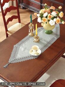 Vải 100% Polyester, ren thêu tinh tế, hòa tan trong nước, khăn trải bàn ăn nhà bếp, khăn phủ tủ, trang trí nhà cửa, tụ họp gia đình, trang trí ngày lễ, trang trí tiệc cưới trong nhà ngoài trời, 1 chiếc - Xám - Xem 7