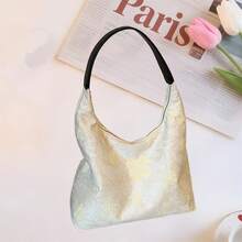 Bolso de hombro para mujer, bolso de mano de diseñador de moda, elegante bolso de mano con estampado floral/cuadrícula. - Blanco - Ver 5