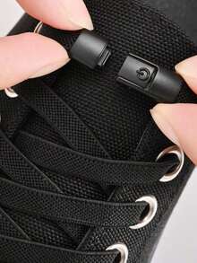 Lazy Shoelaces For Children, No-Tie Fixed Buckle, Unisex, Elastic Black And White Wide Flat Shoelaces - màu đen - Xem 2