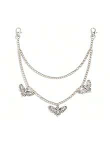 1pc Women's Sweet & Cool Ins Skull Butterfly Denim Jeans Chain, Multi-Layer Metal Waist Chain, Suitable For Daily Styling - Silver - View 8