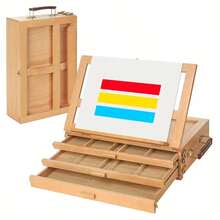 1pc Estuche Portátil de Madera para Artistas con Caballete Plegable y Soporte para Libros - Caja Multifuncional Ajustable de Roble Sólido con 3 Cajones para Almacenar Pinturas, Marcadores y Bolígrafos, Organizador de Escritorio para Hogar y Principiantes - Caqui - Ver 9