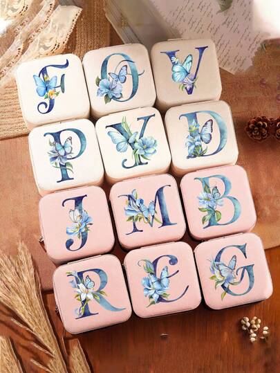 1 pieza Caja de joyería minimalista con flores y letras, caja de joyería portátil de PU para viajes de verano, organizador de joyas mini para aretes, collares, anillos, exhibición y almacenamiento de joyas, caja de joyería de gran capacidad, adecuada para regalos del Día de la Madre, Navidad, Halloween, organizador de joyas para mujeres, esencial de viaje, almacenamiento para dormitorio de vuelta a la escuela