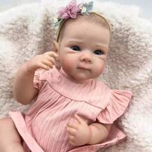 Reborn Baby Doll Ana, Silicone Body, Painted Hair, Mundo Kids - Rosa Pálido - Ver 5