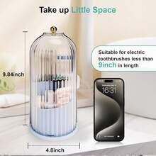 Toothbrush Holders With Sliding Lid, Rotating 3 Slots Bathroom Organizer Countertop, Tooth Brush Toothpaste Holder Bathroom Counter Stand Sink Organizer Caddy For Makeup Brushes Holder (Blue){Inchcolor_nameinch:InchBlue+Transparentinch} - 藍色+透明 - 查看 7