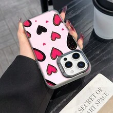 Colorful Silver Apple Phone CasePink And Black Hearts With Gold Glitter BackgroundCompatible With  11 To  17 Models The Cases Lens Protection Function Ensures The Camera Remains Undamaged During Shooting  Guaranteeing Image Quality - Black - View 3