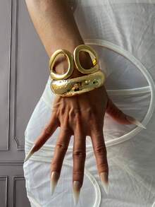 3pcs/2pcs/1pc Luxury Bangle Set, Gold Bangle, Wide Bangle, Thick Bangle, Fashion Unique Style Oversized Gold Bangle - Yellow Gold - View 12
