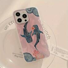 1 Funda de Teléfono Transparente IMD Suave con Diseño de Coral y Patrón de Tiburón de Verano, Impermeable, Anti-Huellas, Anti-Arañazos, Compatible con  16/16 Plus/16 Pro/16 Pro Max/ 15/15 Plus/15 Pro/15 Pro Max/ 14/14 Plus/14 Pro/14 Pro Max/ 13/13 Pro/13 Pro Max/ 12/12 Pro/12 Pro Max/ 11/11 Pro Max/11 Pro - Colores mixtos - Ver 7