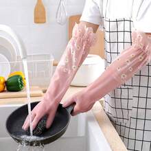 1 Pair/2 Pairs/3 Pairs Silicone Dishwashing Gloves, Long Cuff - Pink - View 5