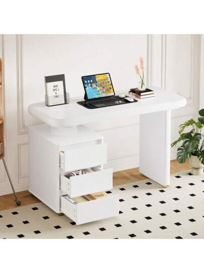 Moderne Bureau 117*50*74 Cm Entirely Painted White, Cloud Like Shape, Drawers, Thickened Top Tafel Legs, Rounded Curves, Stable, Fully Desk, French view 5