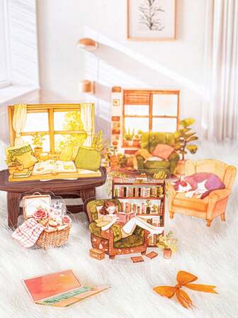 25 Piezas de Pegatinas PET, Serie de Vida en el Hogar de Sueños de Niñas, Pegatinas Decorativas PET, Material Básico Creativo, Pegatinas Decorativas Impermeables, Ideal para Manualidades DIY, Suministros de Diario, Tabletas, Teléfonos, Fotos y Artesanía, Tarjetas (Atardecer Cálido Amarillo, Habitación Tranquila Verde, Sueño Menta, Hogar Cálido, Pequeño Hogar Vibrante, Vida Rosa de Niña, Cama, Vino, Caramelo, Libros de Lectura, Mascota Gato y Perro, Plantas, Estantería, Flores, Desierto, Frutas, Ventana)