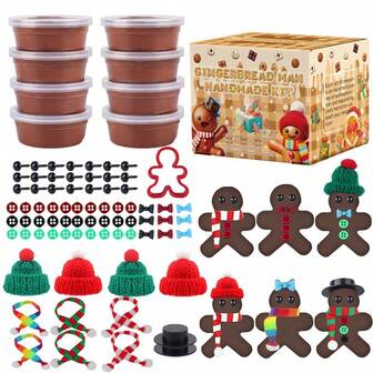 Children's Handmade DIY Toys Clay, Christmas Gingerbread Man Clay Craft Kit, Seasonal Holiday Craft Gift For Kids