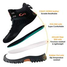 Steel Toe Work Boots For Men Safety Industrial Construction Shoes,Men's Black Safety Boots, Anti Slip Steel Toe Anti Puncture Black Work Shoes, High Top And Lace Up Fashionable Work Boots,Puncture-Proof & Smash-Resistant Design,Comfortable Outdoor Work Shoes Suitable For Sanitation Workers, Warehouses, Factories, Work And Outdoor Exploration, And Trainers - 黑色 - 查看 6