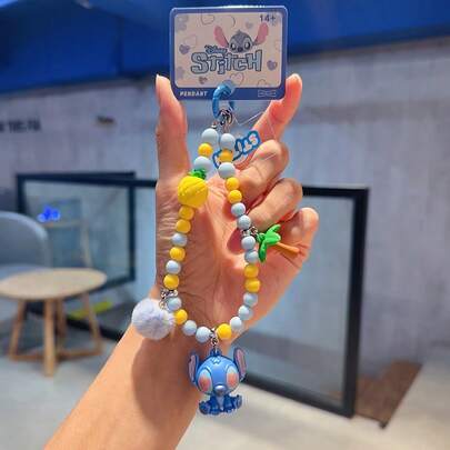 Lilo & Stitch Beaded Keychain - Cute BlueBag Charm, Kawaii Cartoon Character Key Ring, Soft Acrylic Beads Backpack/Purse Accessory, Collectible Trinket Gift For Kids Adults, Fans