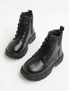 1 Pair Fashion New Solid Color Side Zipper Children's Thick Boots, Comfortable & Durable, Suitable For Outdoor, Autumn/Winter