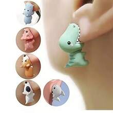 Critters Bite Ears Dinosaur Stud Earrings Corgi Shark Spray Paint Cute Mini Earrings - Cá mập ăn thịt người - Xem 3