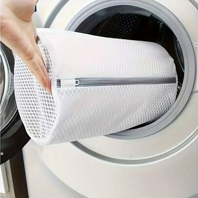 1 pieza Bolsa de lavado de zapatos blanca duradera de poliéster con bolsillo de malla y cierre con cremallera - Adecuada para lavado a máquina, bolsas de limpieza de zapatos, zapatos deportivos y accesorios de joyería con forro interior mullido