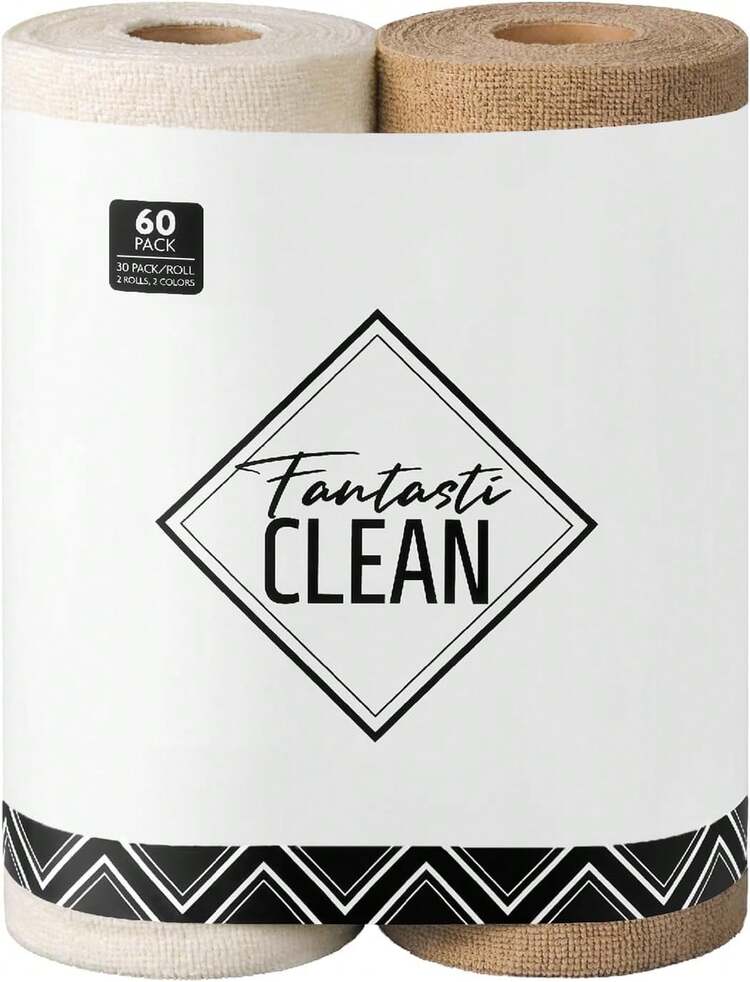 Fantastic Microfiber Cleaning Cloth Roll - 40 Pack, Tear Away Microfiber Towels, 12" X 12", Reusable, Washable, Scratch Free, Ultra Absorbent Dishcloth For Car, Home, Pet, Kitchen (Grey) - 米色和棕褐色 - 查看 8