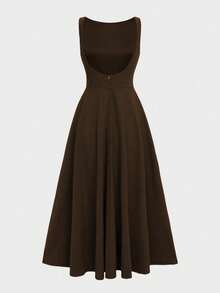 Elegant French Romantic Backless Hollow-Out Cinched Waist Sexy Charming Maxi Dress, Suitable For Christmas, Holiday Party, Date - Brown - View 8